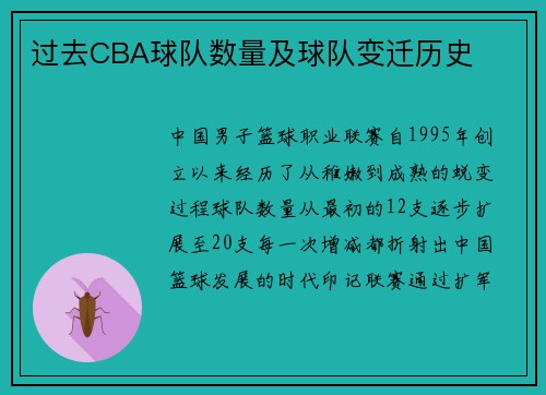 过去CBA球队数量及球队变迁历史